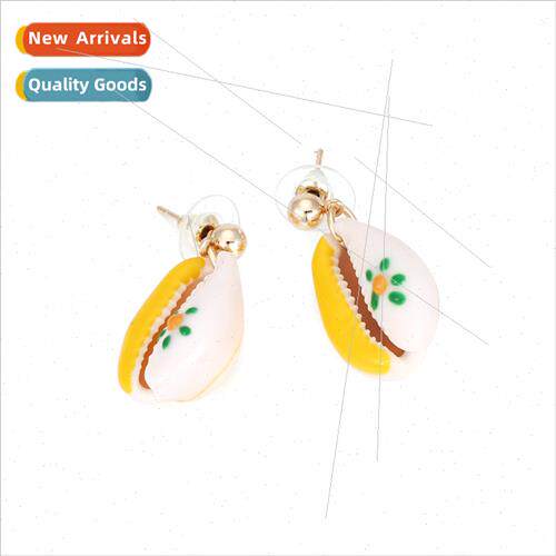 mple wind fresh colorful painting oil shell pendant earrings