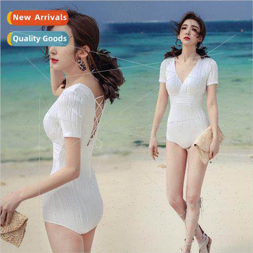 Korea sexy one-piece triangle swimsu female short-sleeved sp