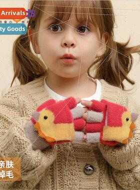 New childrens knted gloves winter outdoor windproof warm cut