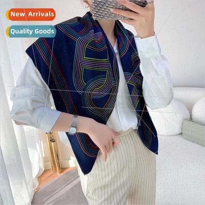 22 new 90 twill silk square scarf color blocking Japan Korea