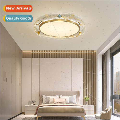 Full copper diamond crystal bedroom ceiling lamp rectangular