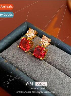 silver pin square zirconia earrings small versatile earrings
