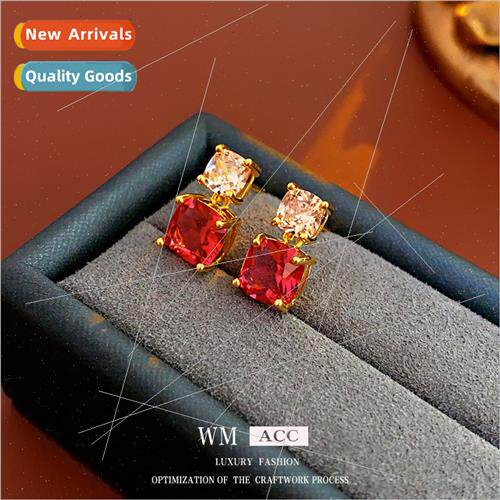 silver pin square zirconia earrings small versatile earrings