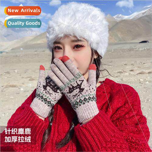 Womens Christmas gloves winter warm windproof padded touch s