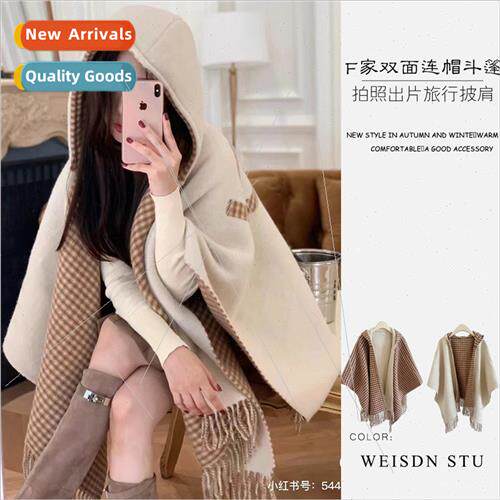 2023 lazy cashmere blend fall winter female shawl hooded cap