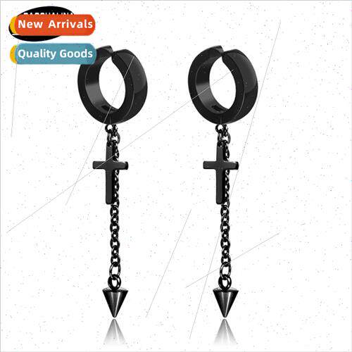 Korea  black punk earrings male -allergic earrings tanium st