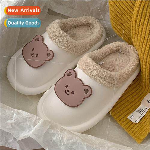 Cartoon bear warm women cotton slippers winter home indoor m