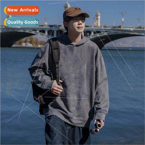 Suede Sweatshirt Men 2023 Autumn New American  Heavy Solid C