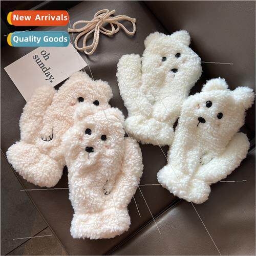 Cute teddy bear gloves female winter Korea padded thickened