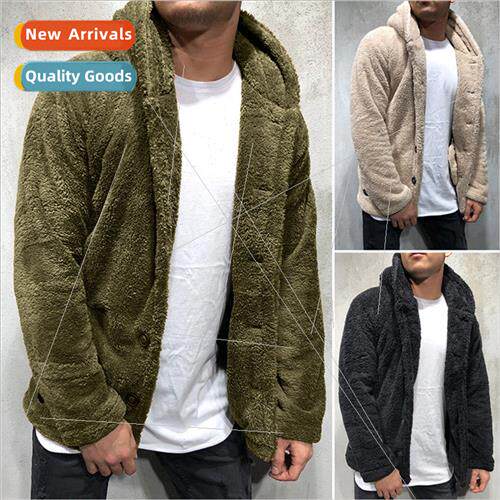 2023 Autumn Winter  Men Hooded Solid Color Coat Fleece Sweat