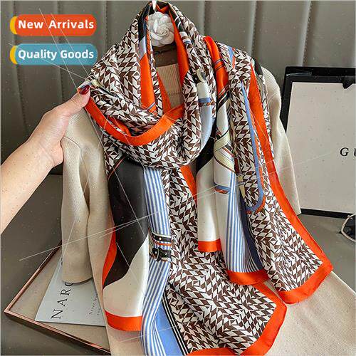 Korea  fashion thousands birds check silk scarf female fall