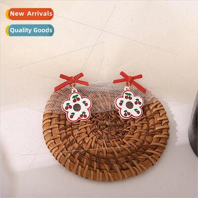 S925 silver pin Korea niche bow flower earrings simple earri