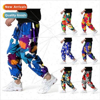 Men Loose Hippie Boho Yoga Harem Pants Hawaiian Print Drop C