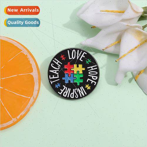 Personalized Black Round Brooch Creative Autism Teacher Seri