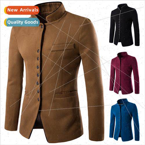 Casual Zhongshan Men Autumn Winter new men tweed single-brea