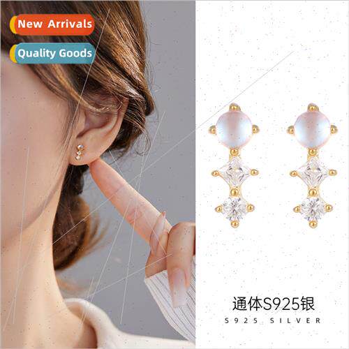 S925 silver daily hundred wh square earrings simple niche ge