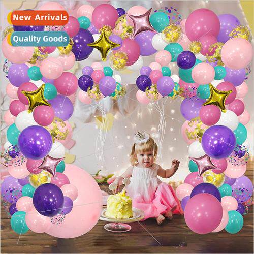 Macaron pink purple balloon chain set arch garlchildren birt