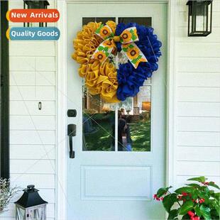 Ukrainian flag wreath linen peach heart door hangings sunflo
