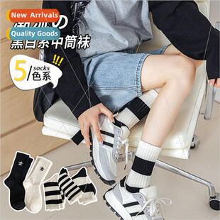 new black sports women embroidered fall striped Socks whe
