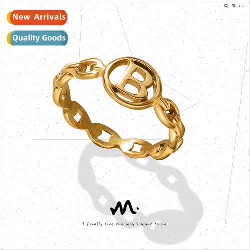 Europe ins hip-hop letter B cross chain ring Medieval tanium