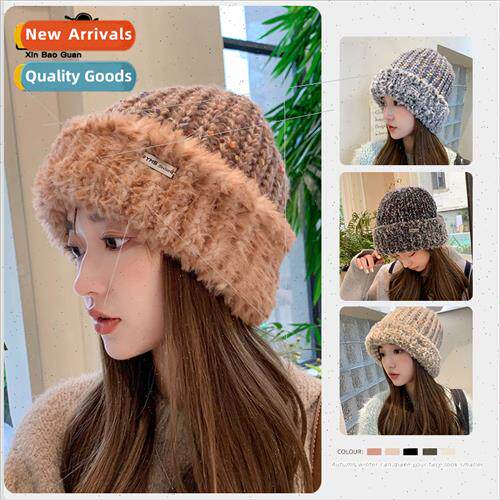 8369 winter plush knted cap female big head circumference sh