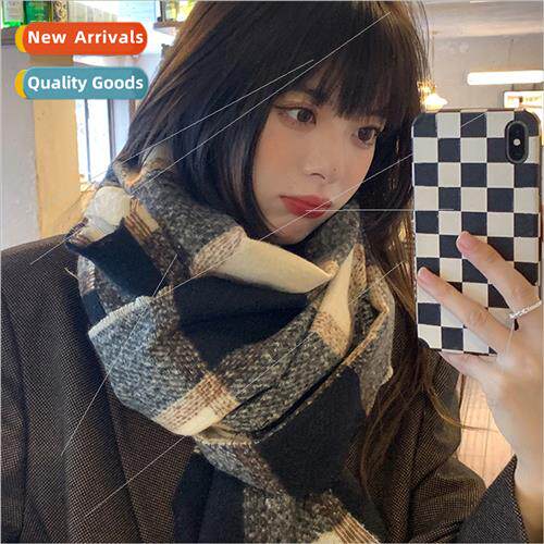 Scarf female winter temperament wild Japan plaid imation cas