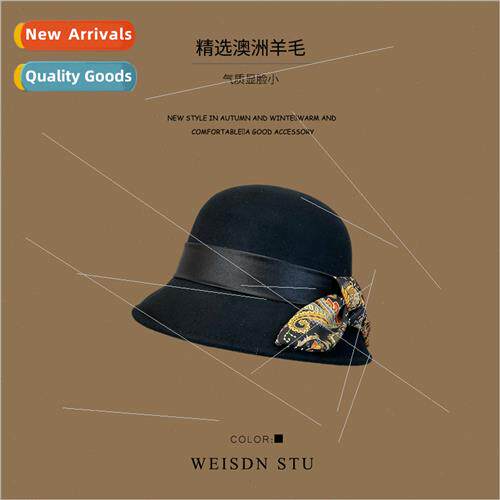 2023 Women new Australian wool bow vintage basin cap round t