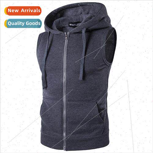2022 New Men Hooded Zipper Pocket Sweatshirt Vest Vest Jacke
