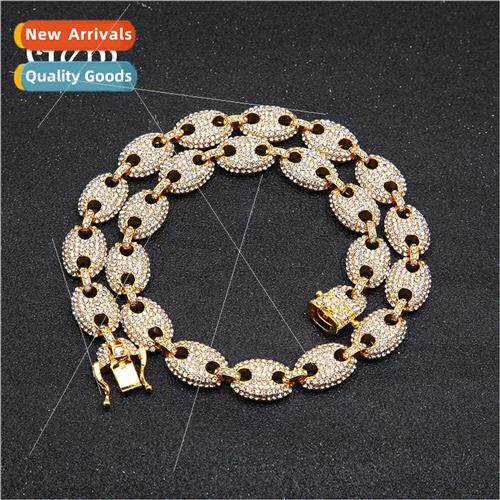 Europe hip-hop men coffee beans full diamonds pig nose neckl
