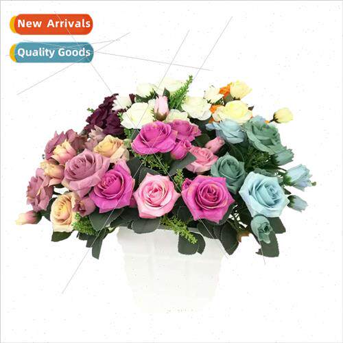 Europe 7 head oil painting big horn rose simulation bouquet