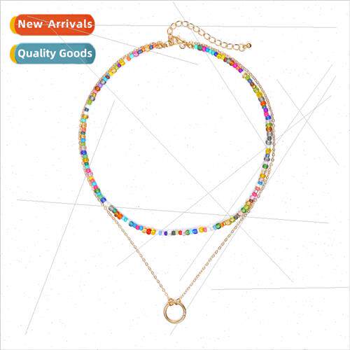 mple double layer colorful rice beads necklace retro fashion