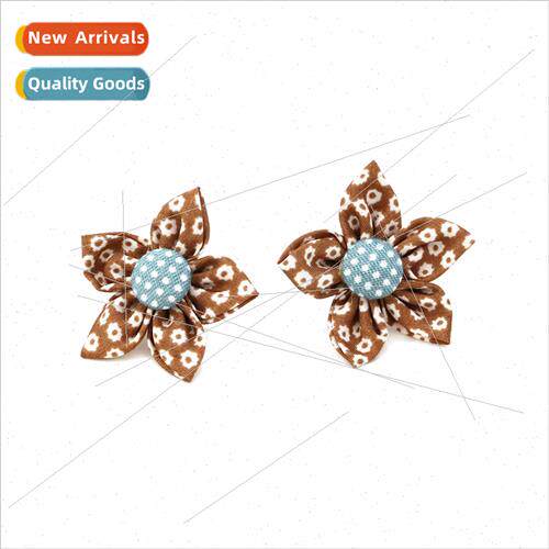 Korea ins wind fresh cloth polka dot button flower earrings