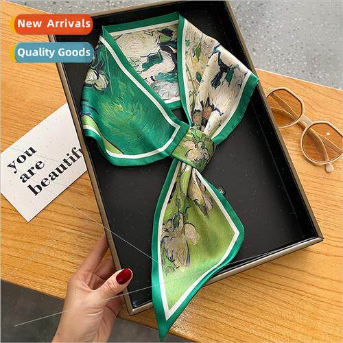 2023 new oil painting small silk scarf women hair bdecorativ