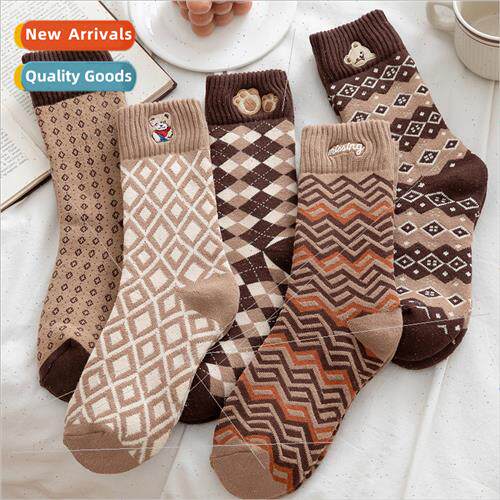 Coffee bear socks women fall winter thickened warm terry soc