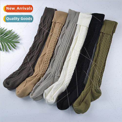 Knted wool rhombus socks lengthened knee stacked socks women