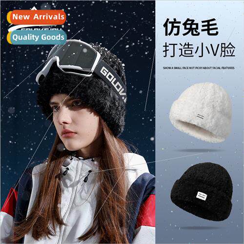 Winter rabb hair ski hat womens big head circumference show