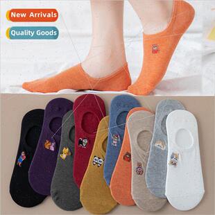 Cartoon invisible socks female summer new cotton embroidery