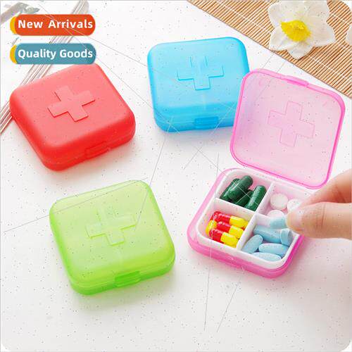 Cross pill box 4 compartments plastic dispensing small pill