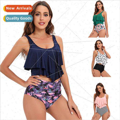 Double Ruffle Conservative Bikini 2022 New Europe High Waist