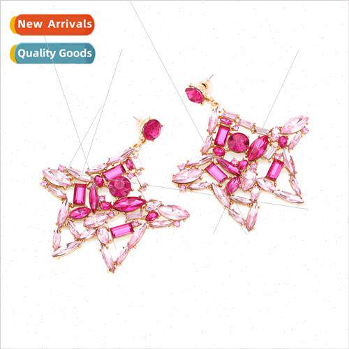 Exaggerated colorful hollow star-shaped diamond earrings per