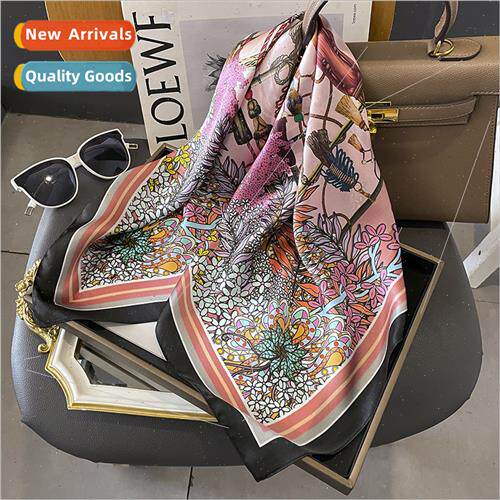 French elegant small floral silk scarf oil painting floral