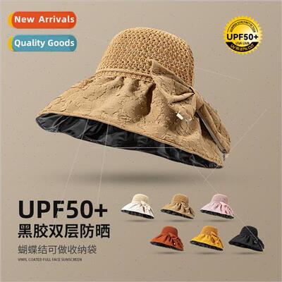 Summer bow bow shade female straw hat UV sun hat large brim