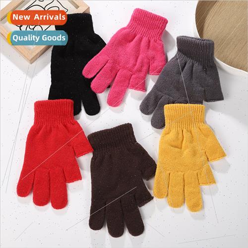 Solid colour knted warm cycling gloves touch screen open fin