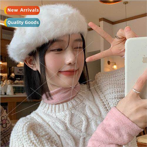 Whe rabb hair beret female fall winter Korea  show face smal