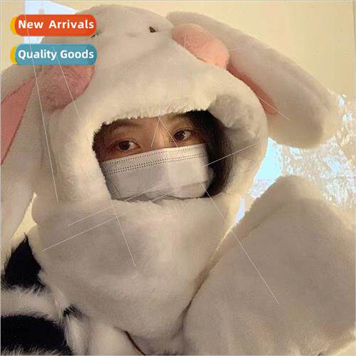 Hat female winter warm cute rabb ears plush hat scarf gloves