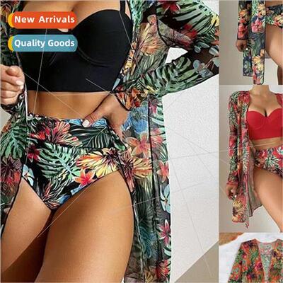 2023 new Europe sexy mesh bikini three-piece gathered spl pr