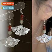 jade imation fan earrings long Vintage sense tassel