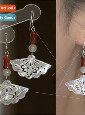Vintage tassel imation jade fan earrings sense long earrings