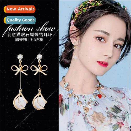 925 silver needle Korea bow earrings simple hundred wh tide