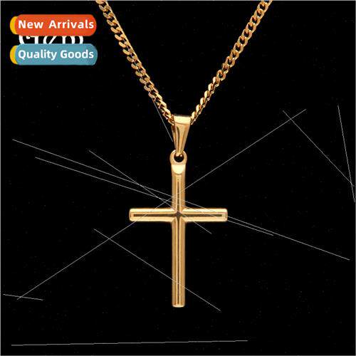 Hip Hop Gold Plated Cross Pendant Men Stainless Steel Neckla